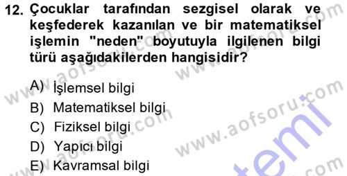 Okulöncesinde Matematik Eğitimi Dersi Ara Sınavı Deneme Sınav Soruları 12. Soru