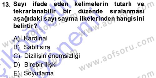 Okulöncesinde Matematik Eğitimi Dersi Ara Sınavı Deneme Sınav Soruları 13. Soru