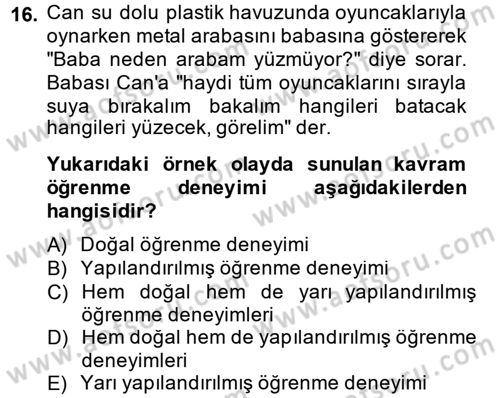 Okulöncesinde Matematik Eğitimi Dersi Ara Sınavı Deneme Sınav Soruları 16. Soru