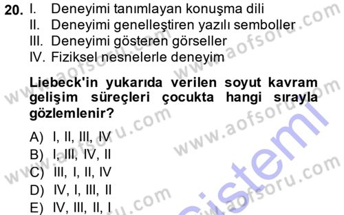 Okulöncesinde Matematik Eğitimi Dersi Ara Sınavı Deneme Sınav Soruları 20. Soru