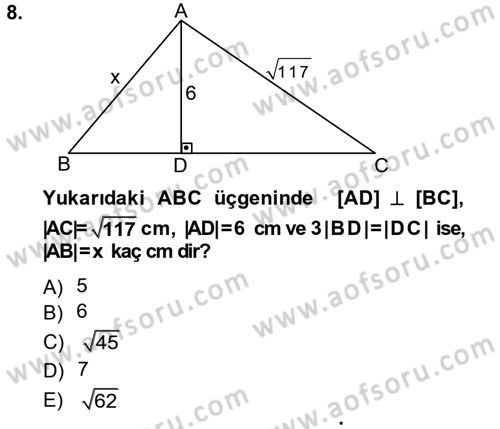 Okulöncesinde Matematik Eğitimi Dersi Ara Sınavı Deneme Sınav Soruları 8. Soru