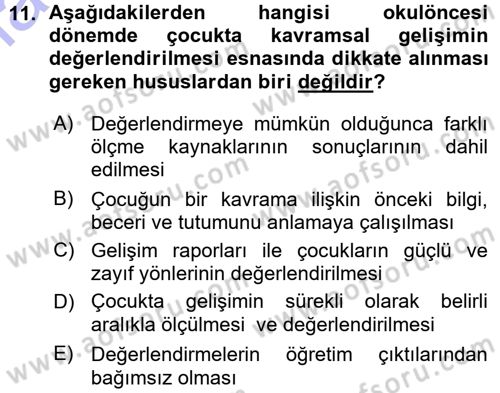 Okulöncesinde Matematik Eğitimi Dersi 2015 - 2016 Yılı (Vize) Ara Sınavı 11. Soru