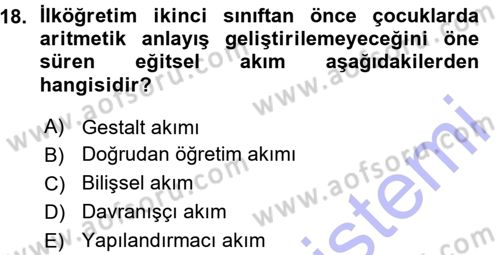 Okulöncesinde Matematik Eğitimi Dersi 2015 - 2016 Yılı (Vize) Ara Sınavı 18. Soru