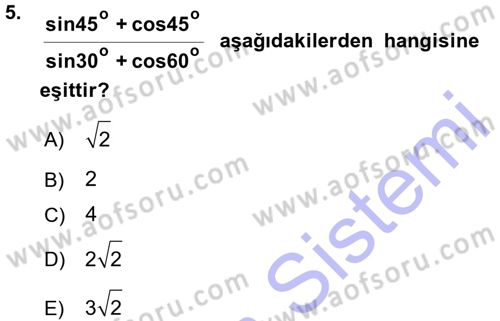 Okulöncesinde Matematik Eğitimi Dersi 2015 - 2016 Yılı (Vize) Ara Sınavı 5. Soru