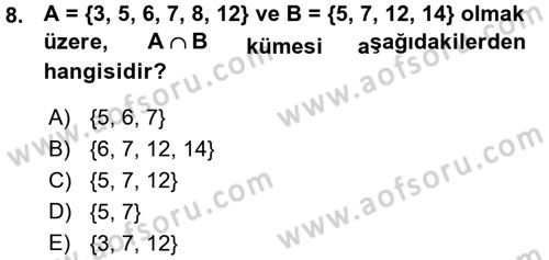 Okulöncesinde Matematik Eğitimi Dersi 2015 - 2016 Yılı (Vize) Ara Sınavı 8. Soru