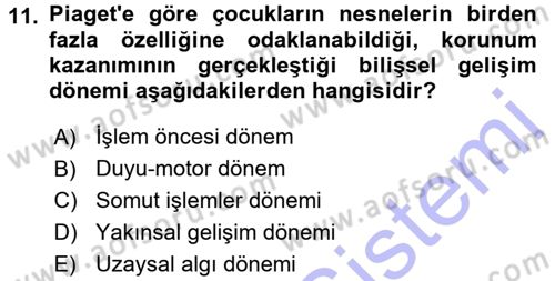 Okulöncesinde Matematik Eğitimi Dersi 2015 - 2016 Yılı (Final) Dönem Sonu Sınav Soruları 11. Soru