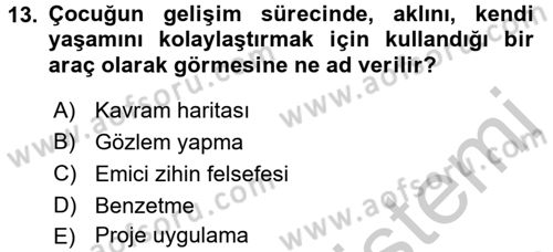 Okulöncesinde Matematik Eğitimi Dersi 2016 - 2017 Yılı 3 Ders Sınav Soruları 13. Soru