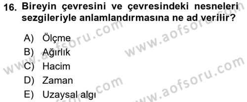 Okulöncesinde Matematik Eğitimi Dersi 2016 - 2017 Yılı 3 Ders Sınav Soruları 16. Soru