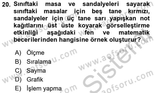 Okulöncesinde Matematik Eğitimi Dersi 2016 - 2017 Yılı 3 Ders Sınav Soruları 20. Soru