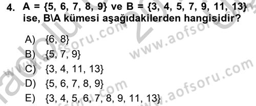 Okulöncesinde Matematik Eğitimi Dersi 2016 - 2017 Yılı 3 Ders Sınav Soruları 4. Soru