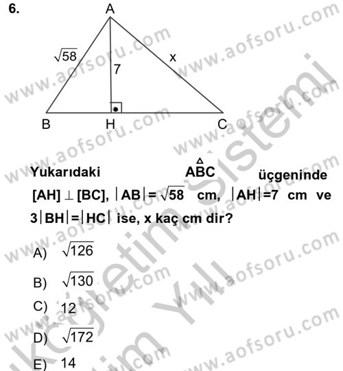 Okulöncesinde Matematik Eğitimi Dersi 2016 - 2017 Yılı 3 Ders Sınav Soruları 6. Soru