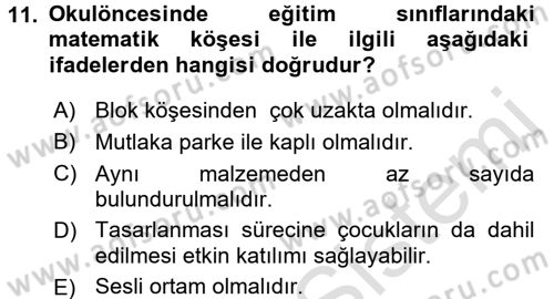 Okulöncesinde Matematik Eğitimi Dersi Ara Sınavı Deneme Sınav Soruları 11. Soru