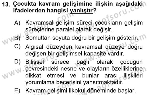 Okulöncesinde Matematik Eğitimi Dersi Ara Sınavı Deneme Sınav Soruları 13. Soru