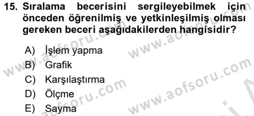 Okulöncesinde Matematik Eğitimi Dersi Ara Sınavı Deneme Sınav Soruları 15. Soru