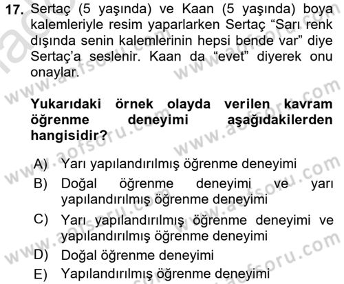 Okulöncesinde Matematik Eğitimi Dersi Ara Sınavı Deneme Sınav Soruları 17. Soru