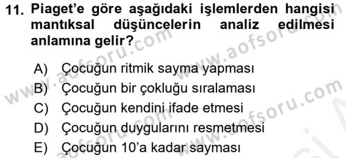 Okulöncesinde Matematik Eğitimi Dersi 2016 - 2017 Yılı (Final) Dönem Sonu Sınav Soruları 11. Soru