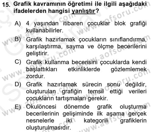 Okulöncesinde Matematik Eğitimi Dersi 2016 - 2017 Yılı (Final) Dönem Sonu Sınav Soruları 15. Soru