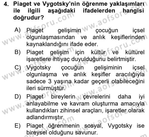 Okulöncesinde Matematik Eğitimi Dersi 2016 - 2017 Yılı (Final) Dönem Sonu Sınav Soruları 4. Soru
