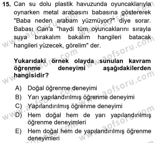 Okulöncesinde Matematik Eğitimi Dersi 2017 - 2018 Yılı (Vize) Ara Sınavı 15. Soru