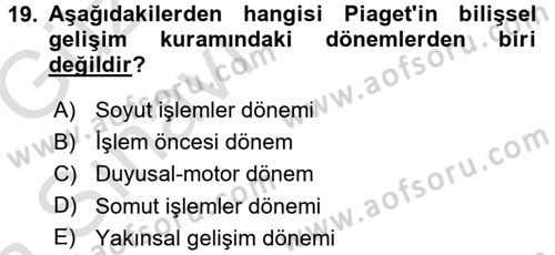 Okulöncesinde Matematik Eğitimi Dersi 2017 - 2018 Yılı (Vize) Ara Sınavı 19. Soru