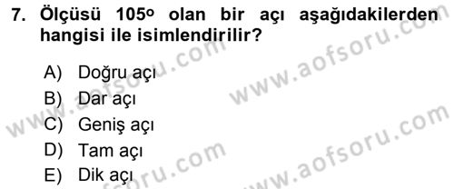 Okulöncesinde Matematik Eğitimi Dersi 2017 - 2018 Yılı (Vize) Ara Sınavı 7. Soru