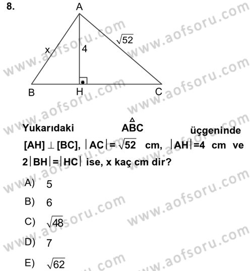 Okulöncesinde Matematik Eğitimi Dersi 2017 - 2018 Yılı (Vize) Ara Sınavı 8. Soru