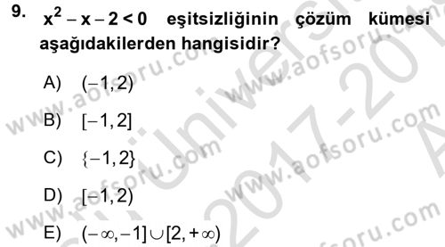 Okulöncesinde Matematik Eğitimi Dersi 2017 - 2018 Yılı (Vize) Ara Sınavı 9. Soru