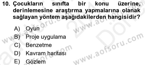 Okulöncesinde Matematik Eğitimi Dersi 2017 - 2018 Yılı (Final) Dönem Sonu Sınav Soruları 10. Soru