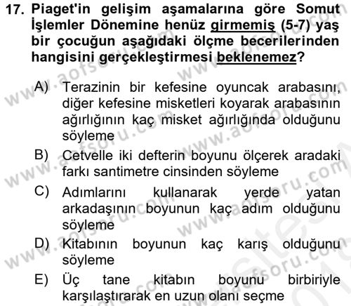 Okulöncesinde Matematik Eğitimi Dersi 2017 - 2018 Yılı (Final) Dönem Sonu Sınav Soruları 17. Soru