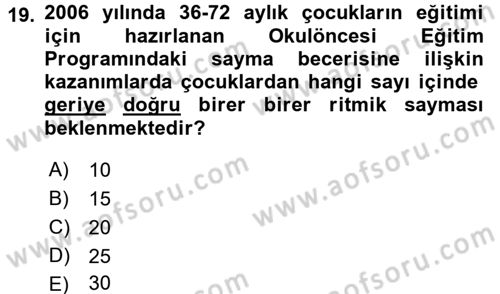 Okulöncesinde Matematik Eğitimi Dersi 2017 - 2018 Yılı (Final) Dönem Sonu Sınav Soruları 19. Soru