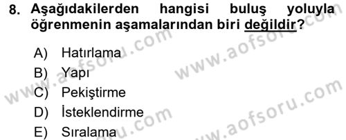 Okulöncesinde Matematik Eğitimi Dersi 2017 - 2018 Yılı (Final) Dönem Sonu Sınav Soruları 8. Soru