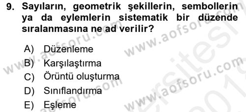 Okulöncesinde Matematik Eğitimi Dersi 2017 - 2018 Yılı (Final) Dönem Sonu Sınav Soruları 9. Soru