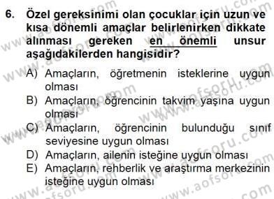 Özel Eğitim Dersi 2014 - 2015 Yılı (Final) Dönem Sonu Sınav Soruları 6. Soru