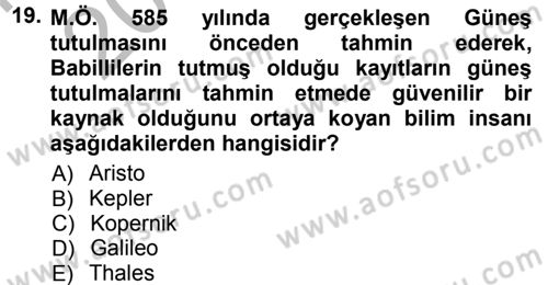 Okulöncesinde Fen Eğitimi Dersi Ara Sınavı Deneme Sınav Soruları 19. Soru