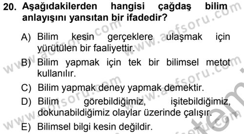 Okulöncesinde Fen Eğitimi Dersi Ara Sınavı Deneme Sınav Soruları 20. Soru