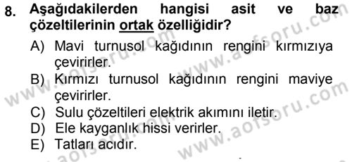 Okulöncesinde Fen Eğitimi Dersi Ara Sınavı Deneme Sınav Soruları 8. Soru
