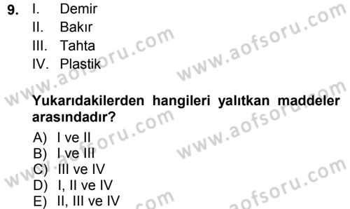 Okulöncesinde Fen Eğitimi Dersi Ara Sınavı Deneme Sınav Soruları 9. Soru