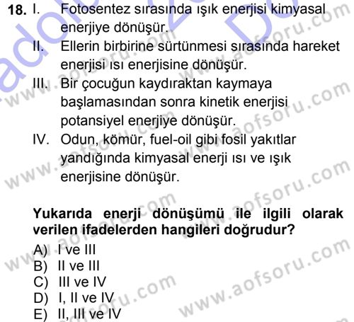 Okulöncesinde Fen Eğitimi Dersi 2012 - 2013 Yılı (Final) Dönem Sonu Sınavı 18. Soru