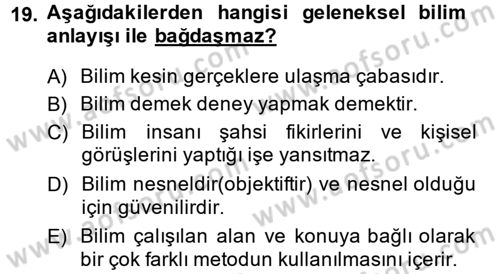 Okulöncesinde Fen Eğitimi Dersi Ara Sınavı Deneme Sınav Soruları 19. Soru