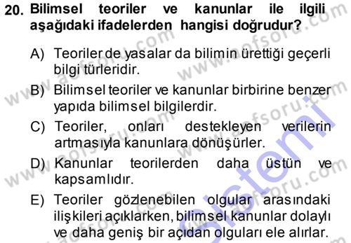 Okulöncesinde Fen Eğitimi Dersi Ara Sınavı Deneme Sınav Soruları 20. Soru