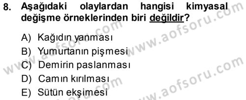 Okulöncesinde Fen Eğitimi Dersi Ara Sınavı Deneme Sınav Soruları 8. Soru
