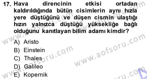Okulöncesinde Fen Eğitimi Dersi 2013 - 2014 Yılı (Final) Dönem Sonu Sınav Soruları 17. Soru