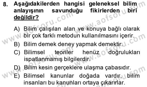 Okulöncesinde Fen Eğitimi Dersi 2013 - 2014 Yılı (Final) Dönem Sonu Sınav Soruları 8. Soru