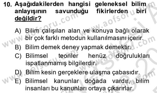 Okulöncesinde Fen Eğitimi Dersi 2013 - 2014 Yılı Tek Ders Sınav Soruları 10. Soru