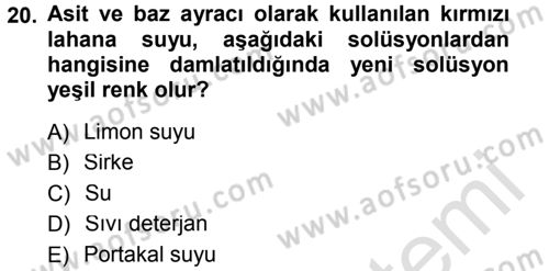Okulöncesinde Fen Eğitimi Dersi 2013 - 2014 Yılı Tek Ders Sınav Soruları 20. Soru