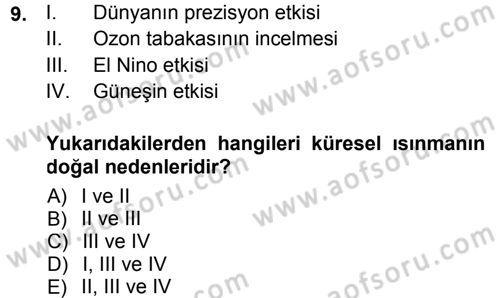 Okulöncesinde Fen Eğitimi Dersi 2013 - 2014 Yılı Tek Ders Sınav Soruları 9. Soru