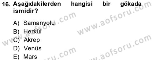 Okulöncesinde Fen Eğitimi Dersi 2014 - 2015 Yılı (Vize) Ara Sınavı 16. Soru
