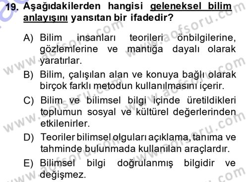 Okulöncesinde Fen Eğitimi Dersi 2014 - 2015 Yılı (Vize) Ara Sınavı 19. Soru