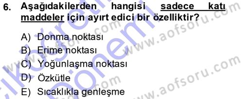 Okulöncesinde Fen Eğitimi Dersi 2014 - 2015 Yılı (Vize) Ara Sınavı 6. Soru
