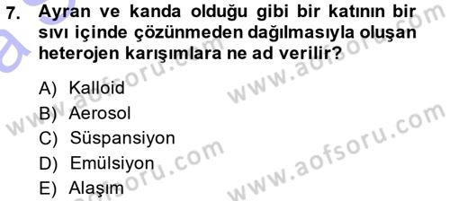 Okulöncesinde Fen Eğitimi Dersi 2014 - 2015 Yılı (Vize) Ara Sınavı 7. Soru